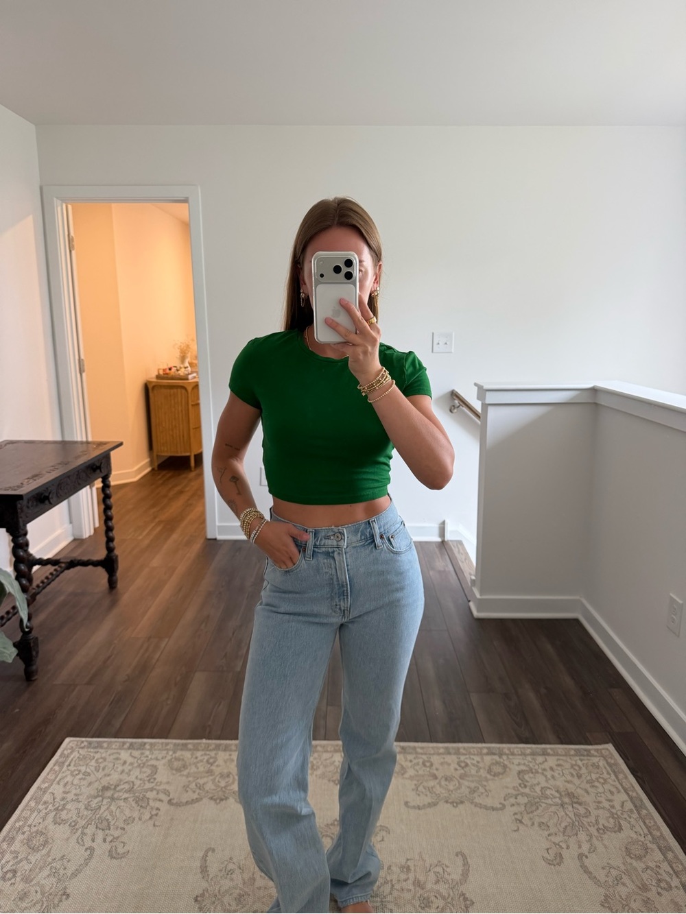 TNA Green Cropped Crew Tee